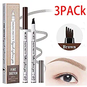 3 tattoo eyebrow pencils, waterproof microfiber eyebrow tattoo pencil with micro fork tip applicator for easy natural makeup, eye makeup throughout the day (02# Brown)