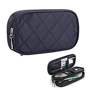 HOYOFO Double-Sided Cosmetic Pouch Bag for Travel Makeup Brush Organizer Makeup Bag, Black Small