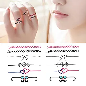 Oottati Small Cute Temporary Tattoo Bow Ring Lovers Heart (Set of 2)