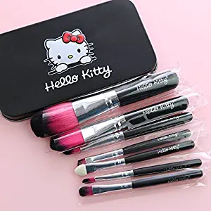 CJB 7 Pcs Lovely Hello Kitty Soft Professional Makeup Brush Set with Hard Box (Black)