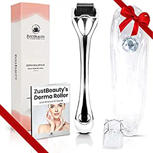 Derma Roller 0.3MM & Alcohol Container Premium 540 Titanium Micro Needles Set- Skin Care Tool Kit For Face, Body Hair- With Storage Case, FREE Manual Book- Acne Scar Hyperpgimentation Exfoliation