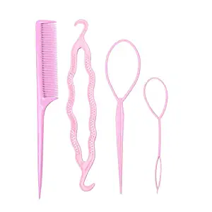 MOPOLIS 4pcs Clamping Hairstyle Entrainment Tied Hair Weaving Hairstyle Device Tool JG | color - pink