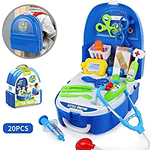 DeerBB 20 Pcs Doctor Kit for Toddler Pretend Play Dr Toys Backpack Birthday Gift Playset for Toddler Boys Girls 3 Years Old Preschool Learning Kids Role Play Best Educational Medical Set Age 6
