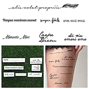 Tattify Latin Inspirational Typography Temporary Tattoos - Live Fast Die Young (Set of 14 Tattoos - 2 of each Style) - Individual Styles Available - Fashionable Long Lasting and Waterproof