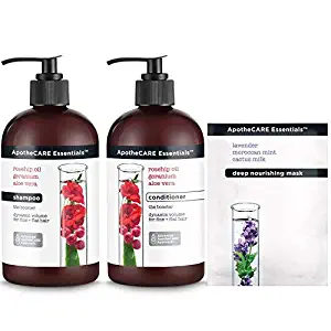 ApotheCARE Essentials The Booster Shampoo, Conditioner and Hair Mask, Rosehip Oil, Geranium, Aloe Vera, 12 oz, 2 count and 1.15 oz