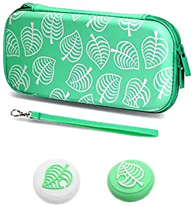Portable Carrying Case Set for Switch Lite with 2PCS Silicone Thumb Grip Caps[for Animal New Horizons Edition]Protective Bundle Storage Bag for Joy-Con NS Controller Console Games&Accessories