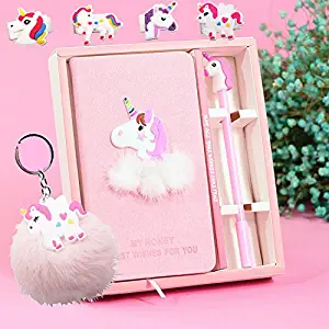 Unicorn Journal Gel Pens Stationery Set Pendant Unicorn Key Ring-Lovely Birthday Unicorn Gifts For girls Of All Ages: 3 4 5 6 7 8 9