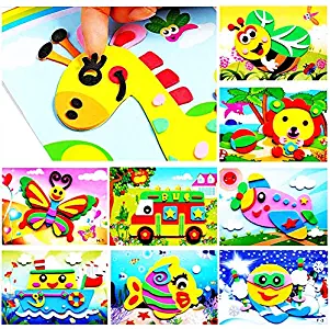 J&C 20pcs 3D EVA Foam Sticker Puzzle Game DIY Cartoon Animal Learning Education Toys for Toddler Kids Art Craft Kits (kidslove A)