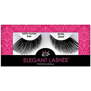 Elegant Lashes #535L Thick Long Black Human Hair False Eyelashes for Drag Queen Halloween Dance Costume