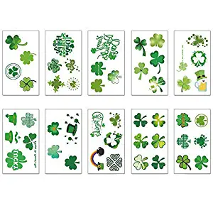 St. Patrick's Day Tattoos – 10 Sheets Encci Temporary Shamrock Tattoos 10 Set For St.Paddy's day Irish Tattoo Sticker Clover Tattoos Parade Party Favors Decorations