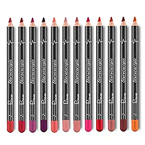 12 Colors Lip Liner Pencil Set, FOXTSPORT Long Lasting Matte Lipstick Pen, Waterproof and Smooth Lipliner Pen Set