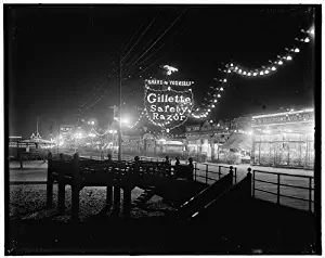 INFINITE PHOTOGRAPHS Photo: Boardwalk,Night,Electric Signs,Gillette Safety Razors,Atlantic City,NJ,1900