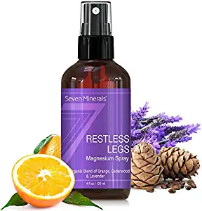 Natural Restless Leg Syndrome Treatment & Cramp Pain Relief - Powerful Magnesium Oil Blend with Organic Essential Oils (Orange, Lavender, and Cedarwood) - Made in USA - 100% Natural & Organic - Free G