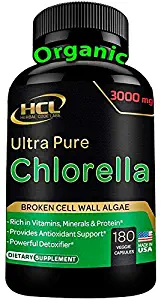 Chlorella Capsules Organic 3000 mg - Cracked Cell Wall Blue Green Algae Supplement - Best Natural Detox Cleanse - Plant Vitamins Minerals Chlorophyll Vegan Protein Powder Pills - Made in USA
