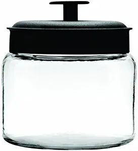 Anchor Hocking Montana Glass Jars with Fresh Sealed Lids, Black Metal, 64 oz (Set of 2) - 96711R