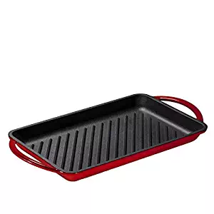 Enameled Cast-Iron Rectangular Grill Pan, Loop Handles, 9.5" x 13.5" Fire Red