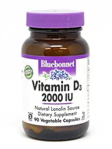 Bluebonnet Vitamin D3 2000 IU Vegetable Capsules, 90 Count