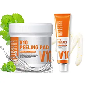 BRTC V10 Purification Bundle with Skin Soothing Peeling Pads and Multi Lift Whitening Cream, Intensive Exfoliating Care Set for Brighter and More Resilient Skin