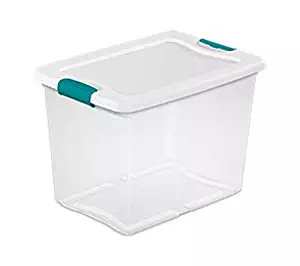 Sterilite 1495800625 quart/24 L Latching Box with Clear Base, White Lid and Colored Latches, 6-Pack