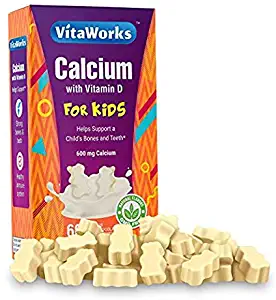 VitaWorks Calcium for Kids Chocolate Vitamin Chew – GMO-Free – Great Tasting White Chocolate Flavored Treat w/ 600mg Calcium & 800IU Vitamin D – Kids Calcium Supplement – 60 Count [30 Doses]