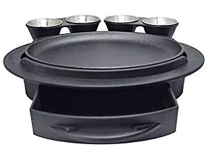 Butler Concepts The Fajita Butler Serving Set, with Cast Iron Skillet and Removable Handle, Heat-Resistant Base, Dual Sliding Tortilla Tray, 2 Condiment Holders with 4 Stainless Steel Ramekins