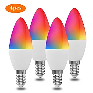 LED Candelabra Bulbs E12 Base, Color Changing and Dimmable Smart Light Bulb, Compatible with Alexa Google Home IFTTT, Tunable White Chandelier Light Bulbs 320 lm 35w Equivalent, 4 Pack
