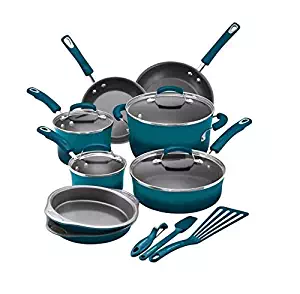 Rachael Ray 15-Piece Hard Enamel Nonstick Cookware Set (Marine Blue)