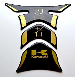 Kawasaki Ninja kanji Piano Black + matt Gold Motorcycle tank Protector pad Decal Sticker