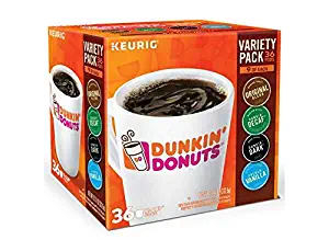 Dunkin Donuts Variety Pack Single Serve K-Cup Pods, Original, Decaf, Dark, French Vanilla (36 Count)
