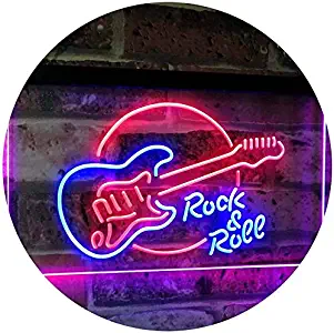 ADVPRO Rock & Roll Electric Guitar Band Room Music Dual Color LED Neon Sign Blue & Red 16