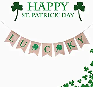 Dream Loom St.Patrick's Day Banners, Irish Lucky Four Leaf Clover Shamrock Burlap Banners for Decoration (St.Patrick's Day)