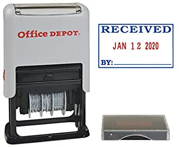 Office Depot Self-Inking Dater with Extra Pad, Received, Red/Blue Ink, 032537