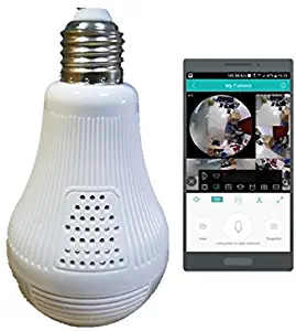 1080P WiFi Bulb Camera,Smart Fisheye LED Light 360° Panoramic for Remote Home Security System, Indoor Office Baby Room,Motion Detection Alarm